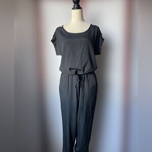 Limited Black Nylon Short Sleeve Jumpsuit w/Bronze Studs (Size: 10)